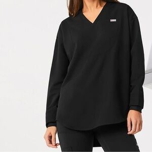 FIGS Halle V-Neck Longsleeve Tunic Scrub Top Size Small Black Limited Edition